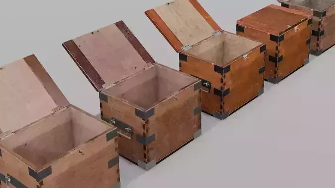 Wooden Box Pack Low-poly 3D model