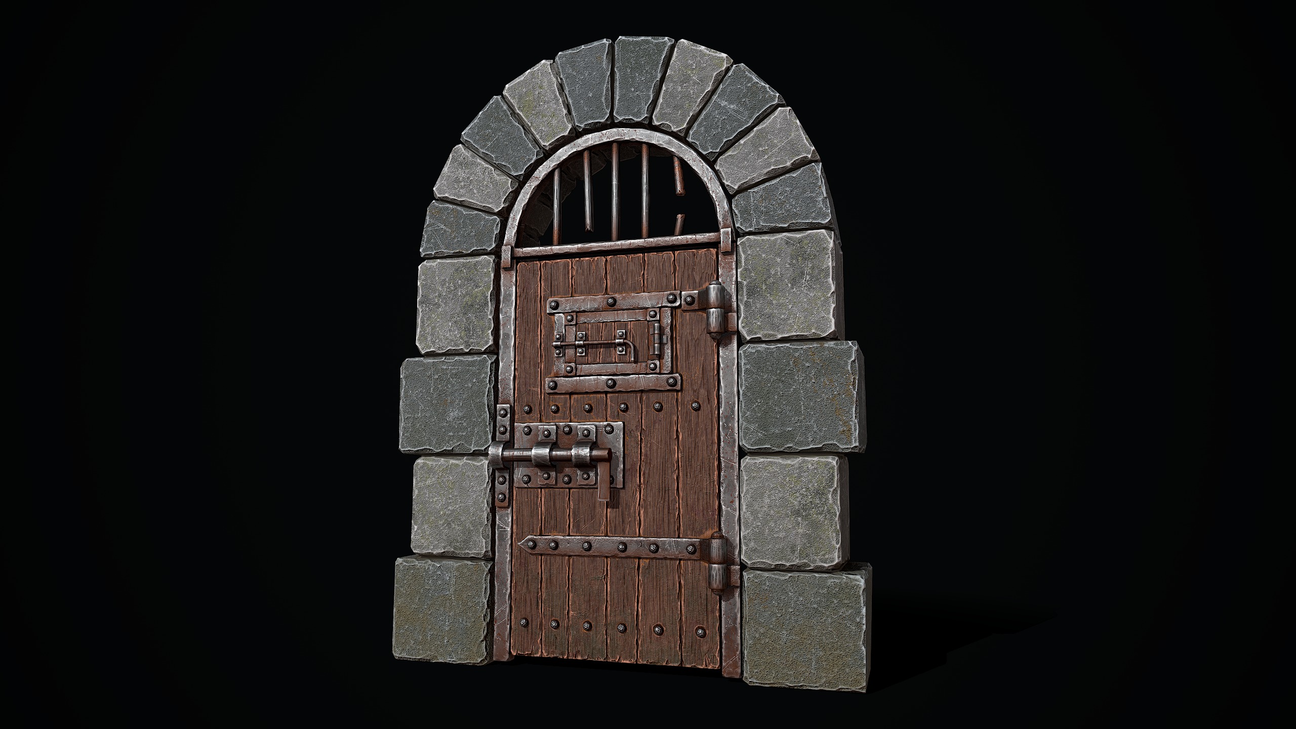 Medieval Dungeon Door Low-poly 3D model_5