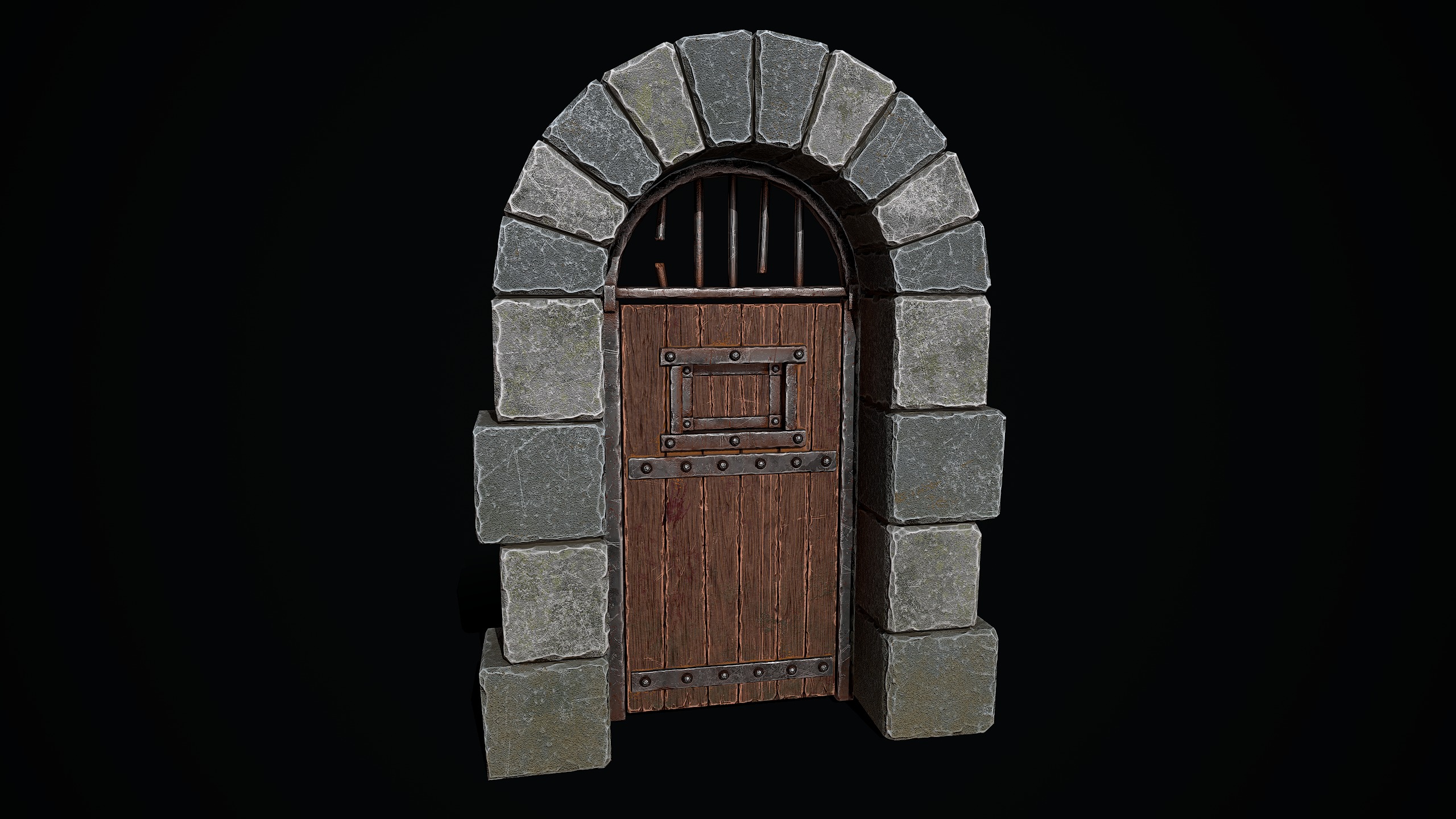 Medieval Dungeon Door Low-poly 3D model_4