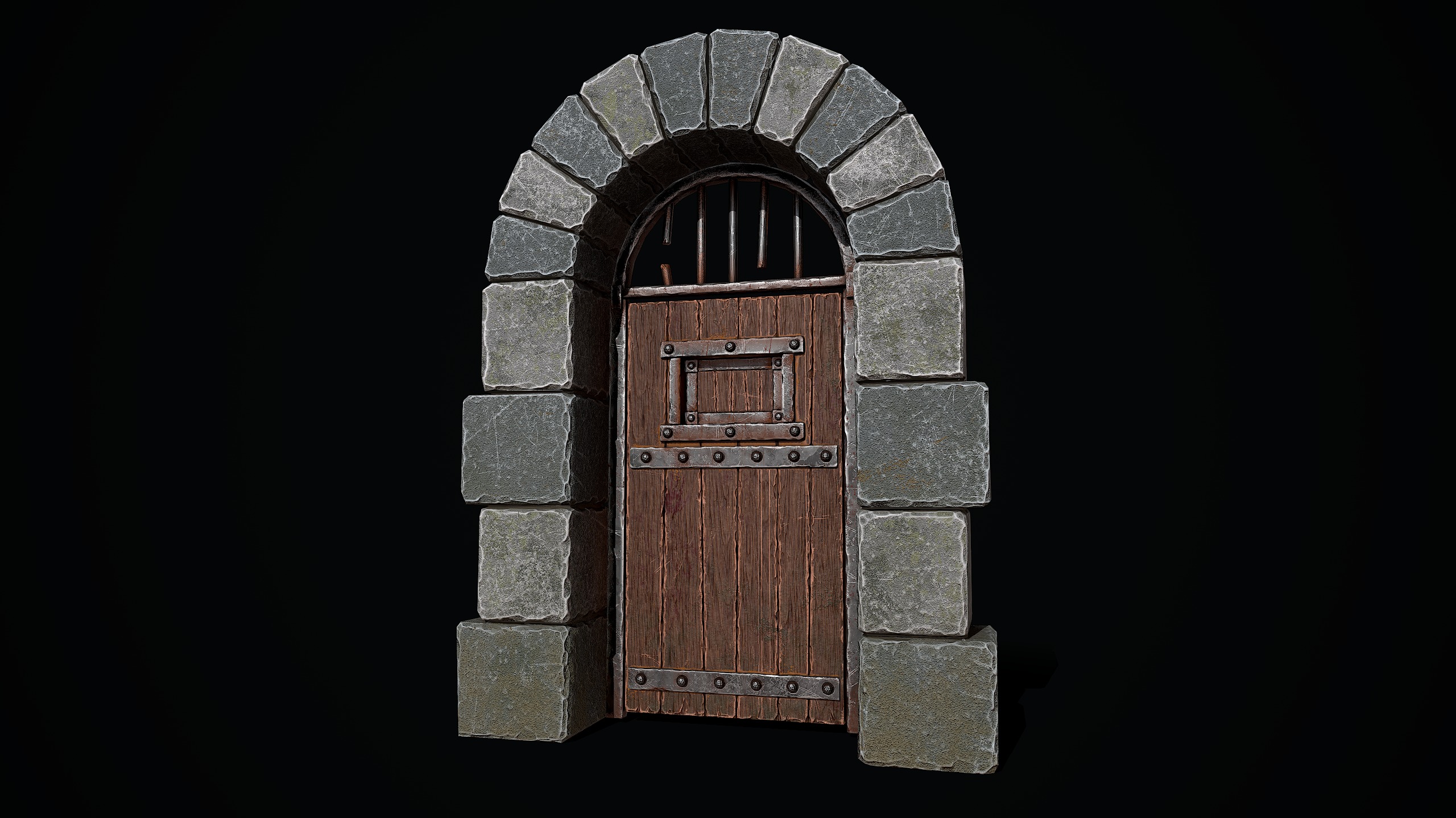 Medieval Dungeon Door Low-poly 3D model_6
