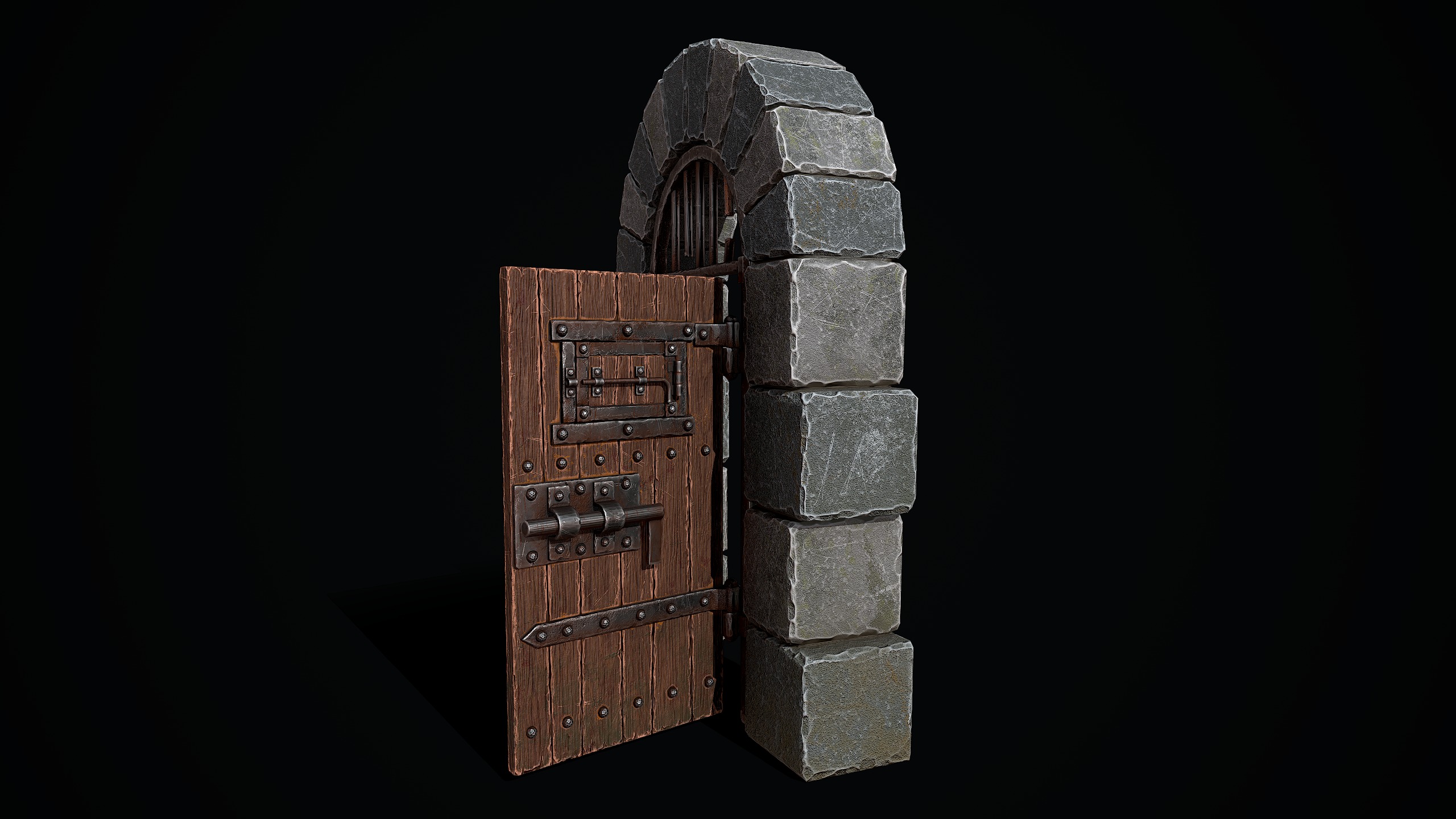 Medieval Dungeon Door Low-poly 3D model_11