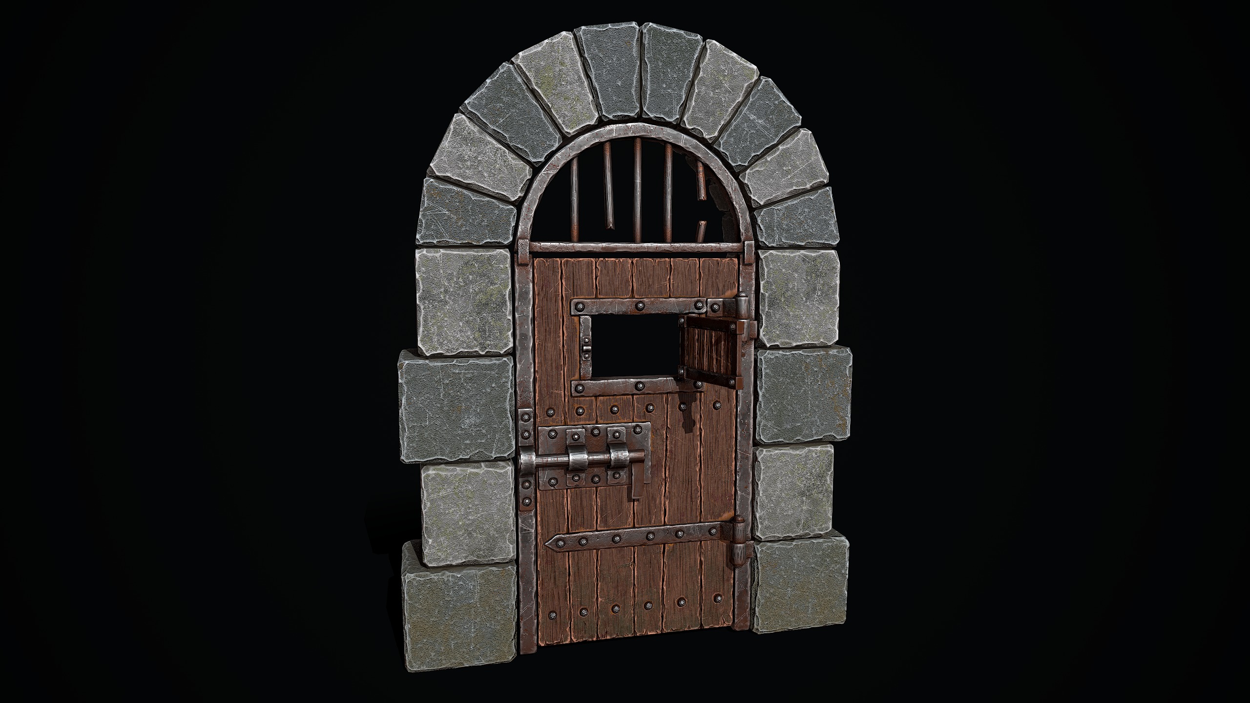 Medieval Dungeon Door Low-poly 3D model_7