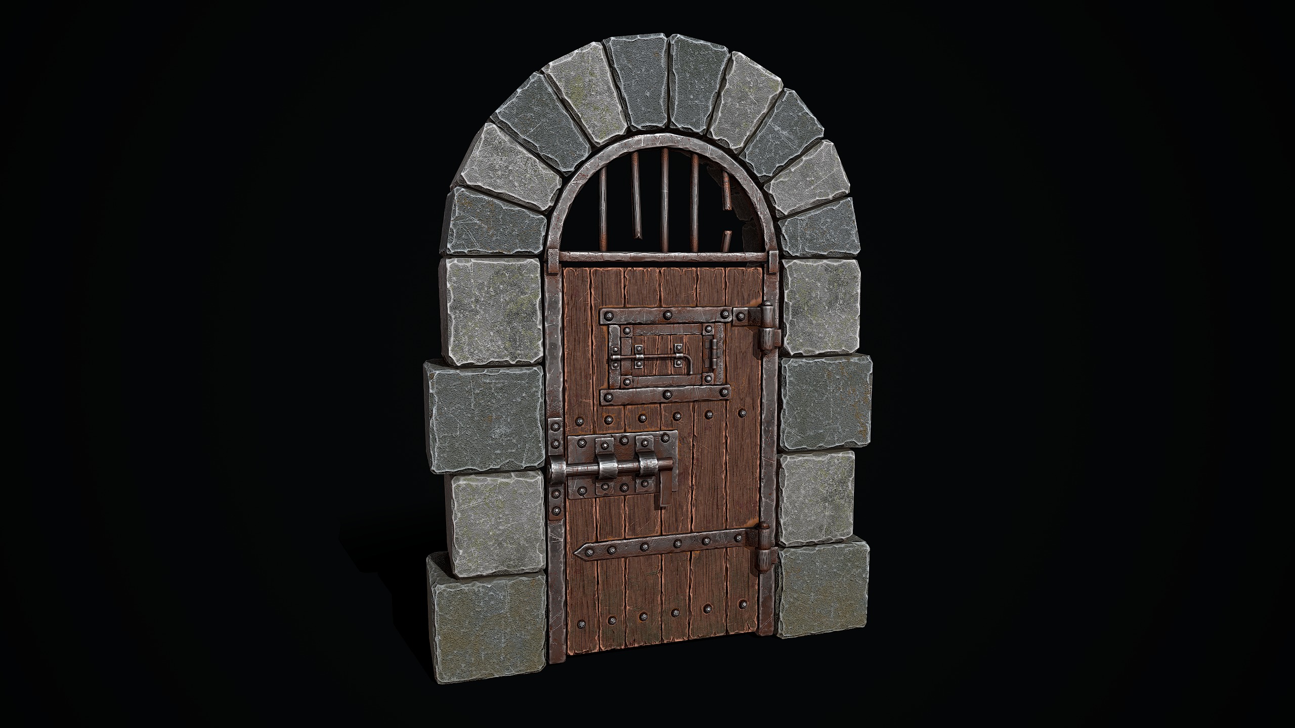 Medieval Dungeon Door Low-poly 3D model_3