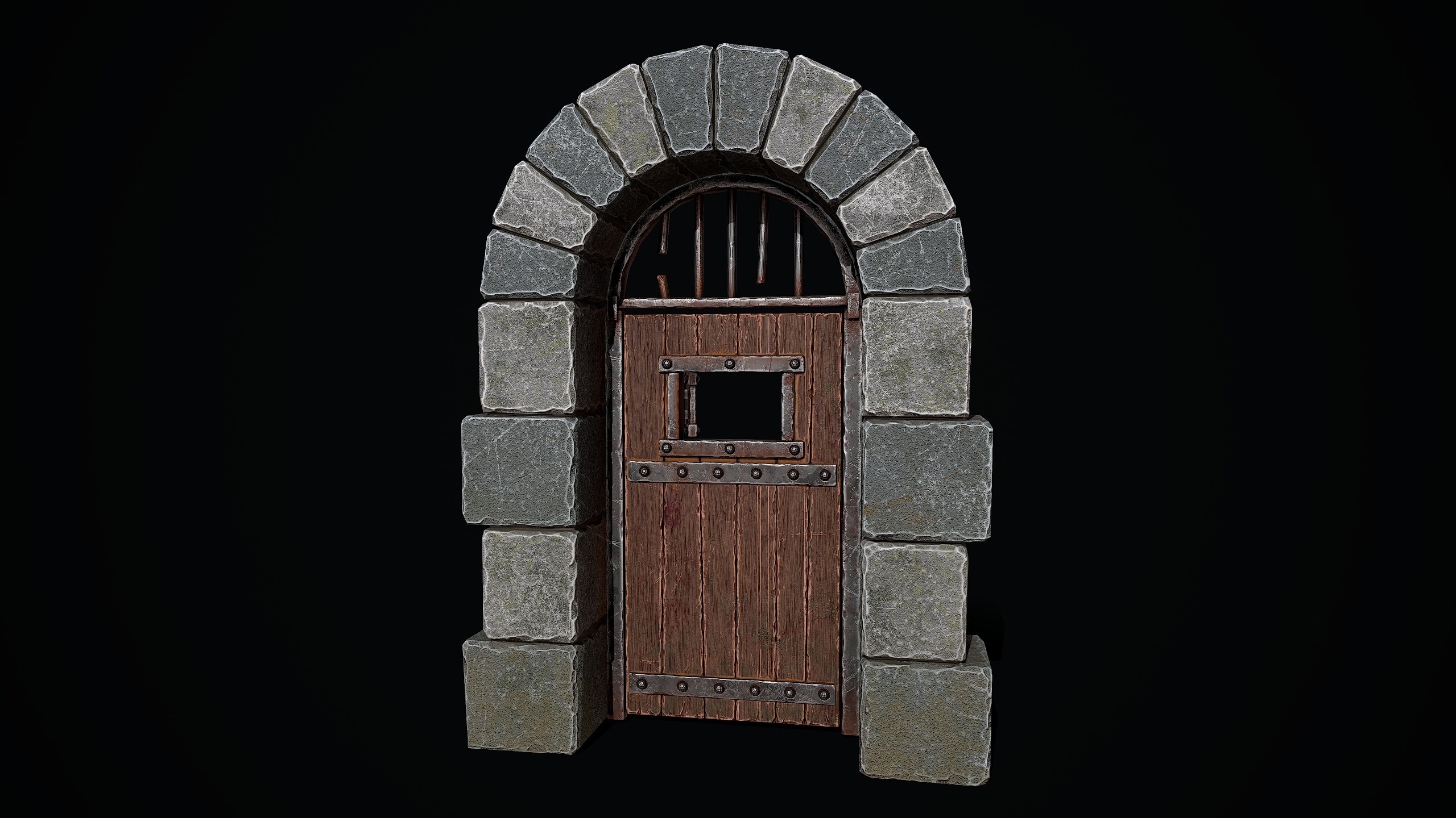 Medieval Dungeon Door Low-poly 3D model_8