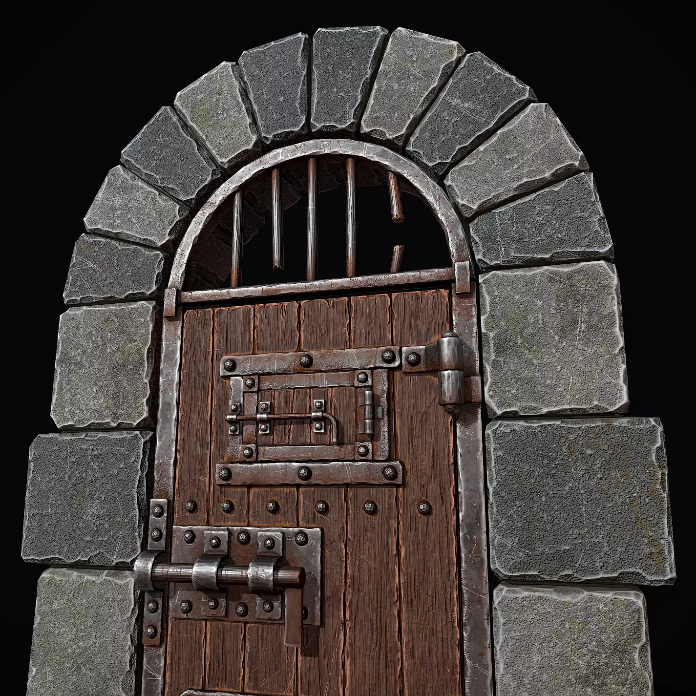 Medieval Dungeon Door Low-poly 3D model_0