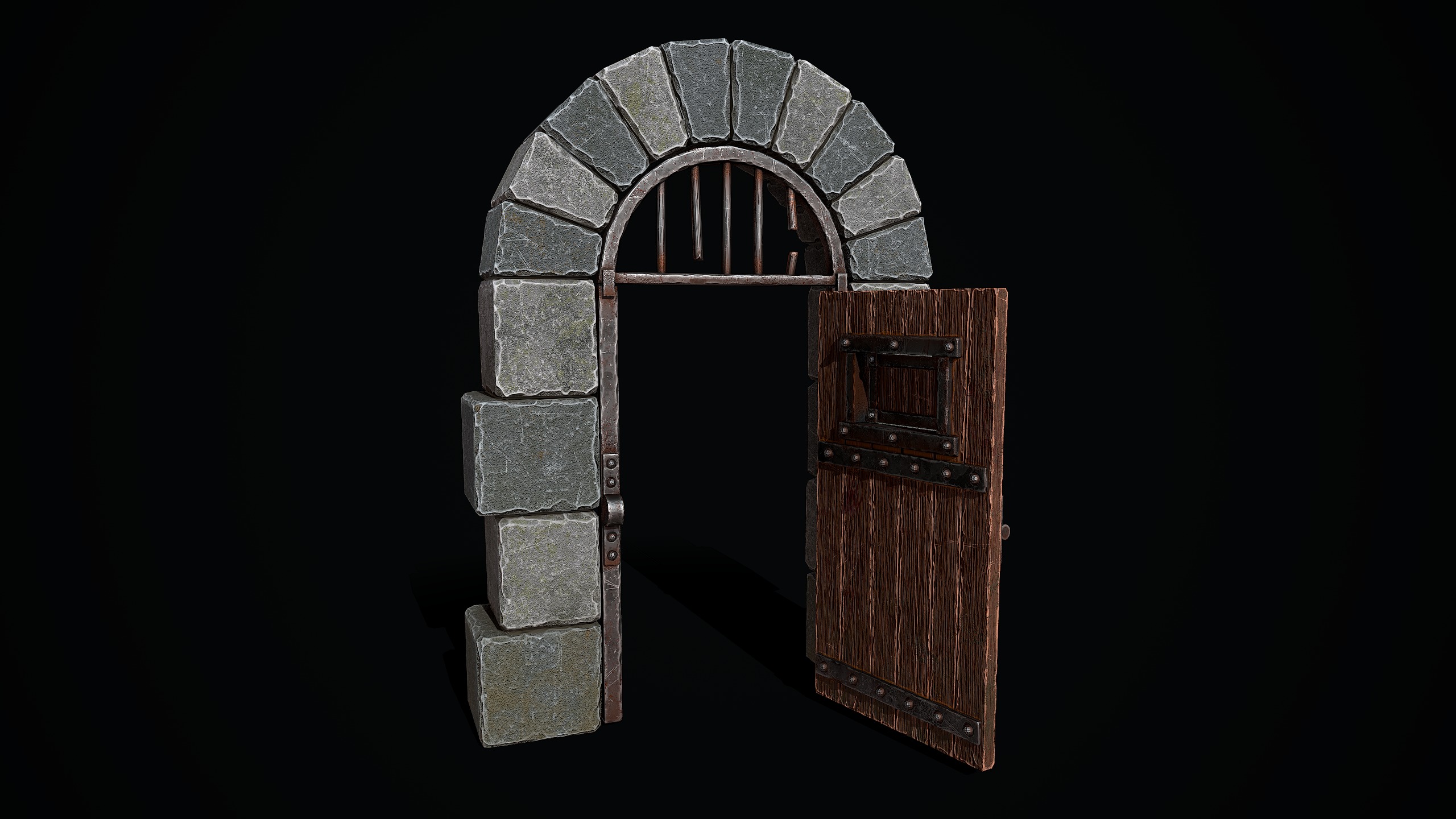Medieval Dungeon Door Low-poly 3D model_9