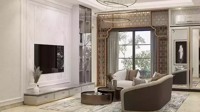 MODERN CLASSIC LIVING ROOM 3D MODELING