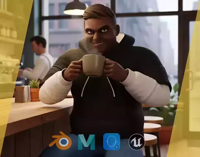 cartoon black man wearing hoodie realistic stylization