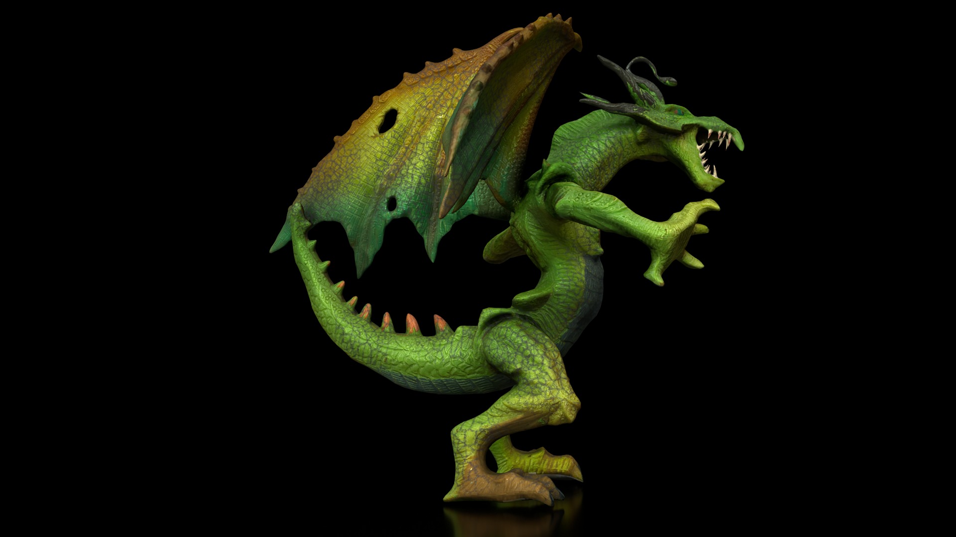 Evil green dragon Low-poly 3D model_3