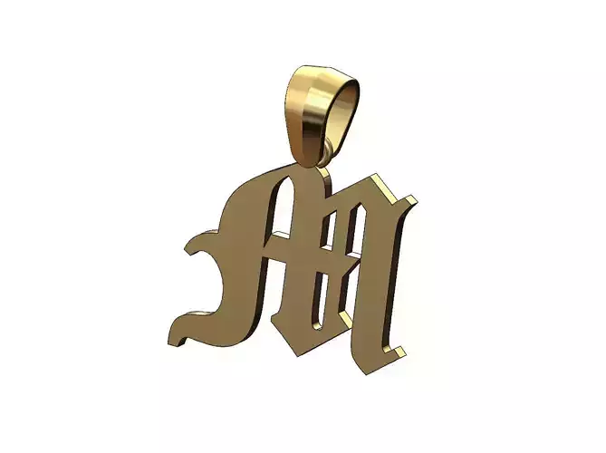 M gothic old english initial pendant charm bail
