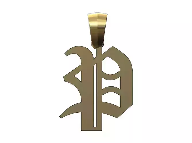 P gothic old english initial pendant charm bail
