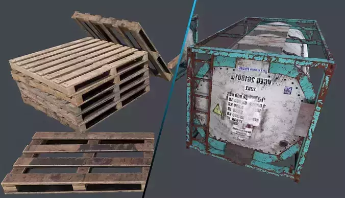 wood pallets and  liquid container 3D Model Collection