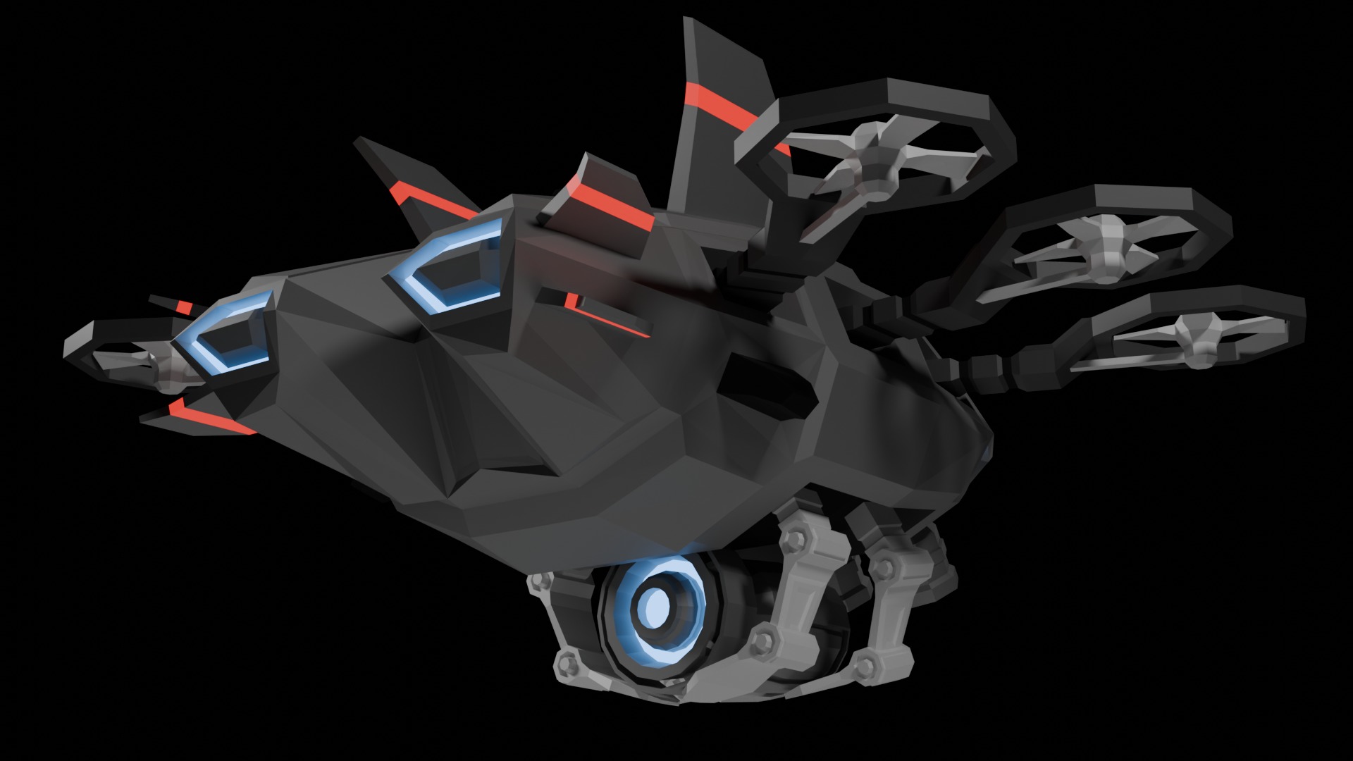 Drone Scifi - aka Hexa-Scout Mk1 - Bomb included Low-poly 3D model_19