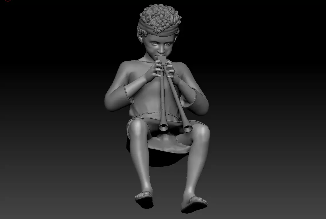 Child playing a flute - printable 3D print model_0