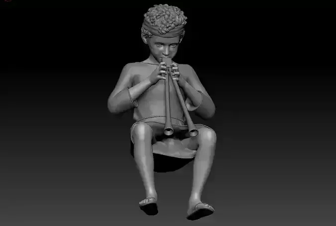 Child playing a flute - printable 3D print model