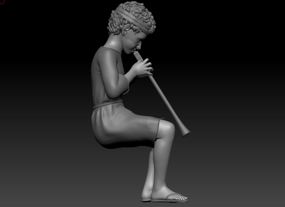 Child playing a flute - printable 3D print model_1