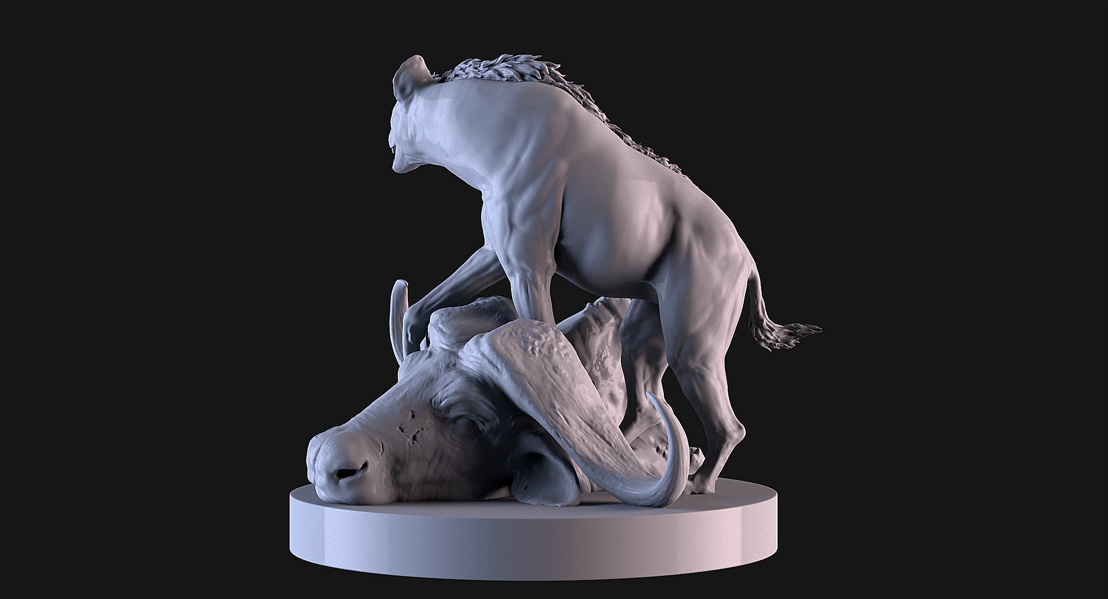 Hyena vs Buffalo 3D print model_7