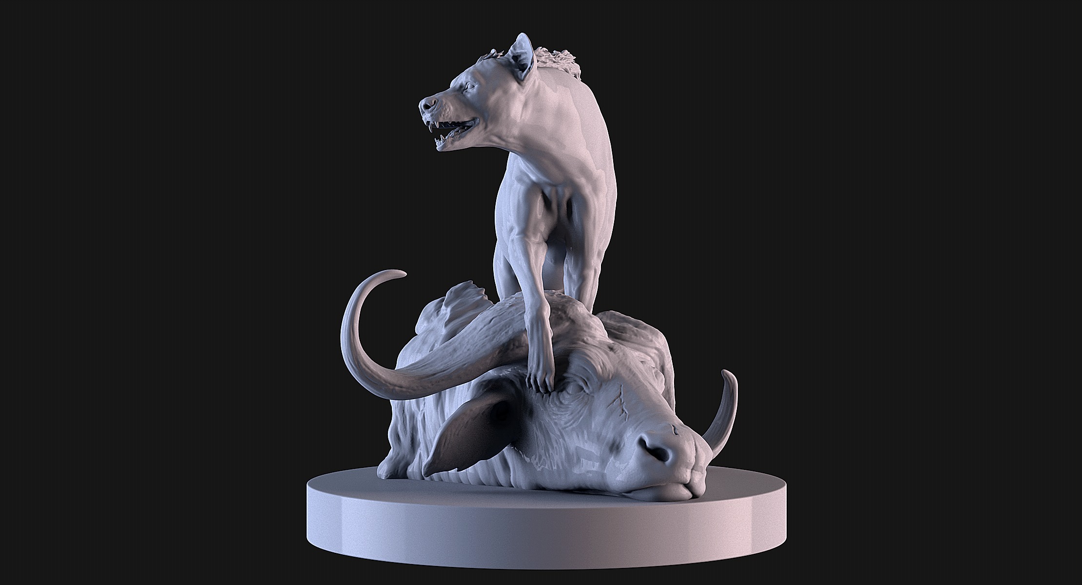 Hyena vs Buffalo 3D print model_1
