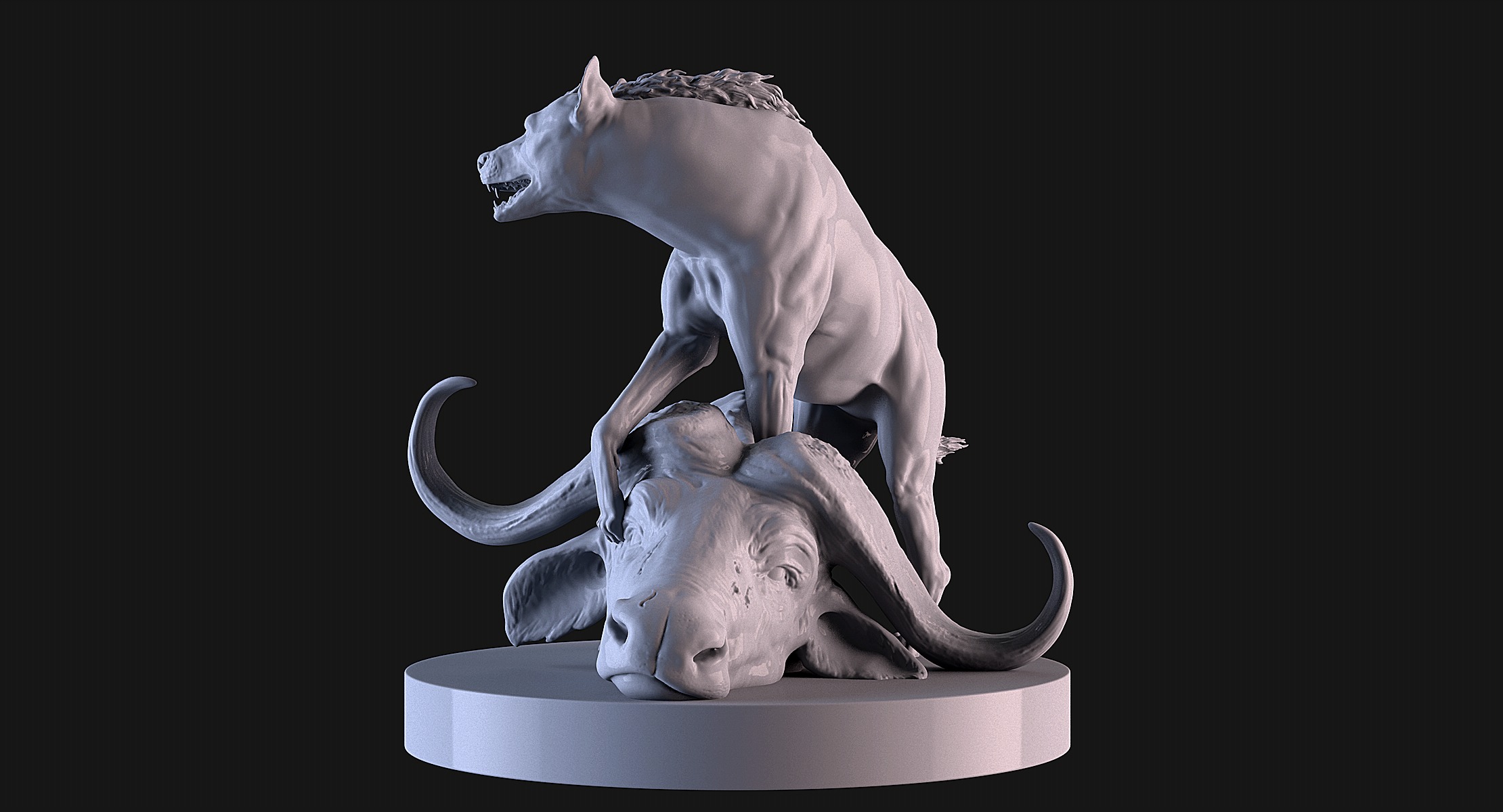 Hyena vs Buffalo 3D print model_8