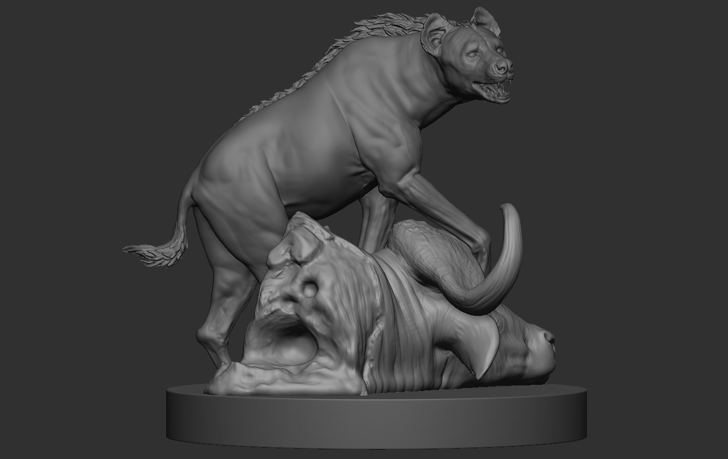 Hyena vs Buffalo 3D print model_11