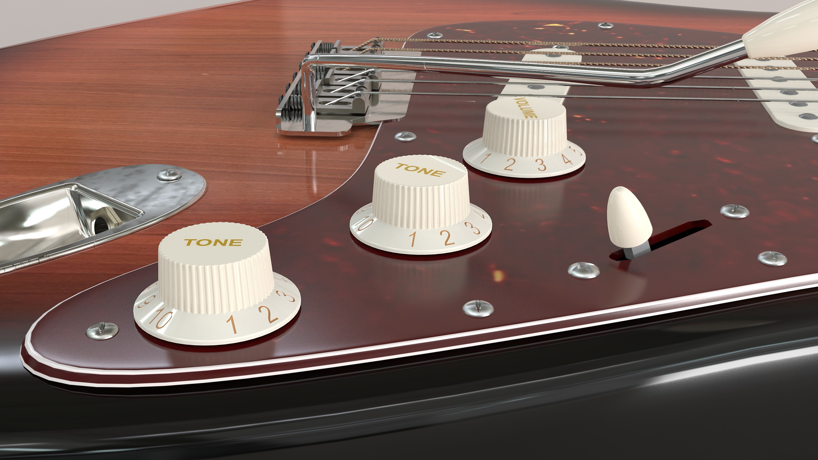 Fender Stratocaster in three tone Sunburst body color scheme 3D model_1