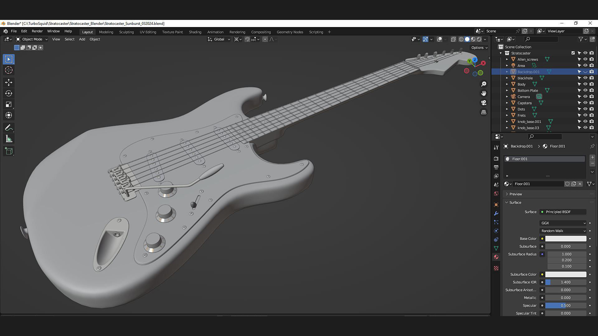 Fender Stratocaster in three tone Sunburst body color scheme 3D model_7