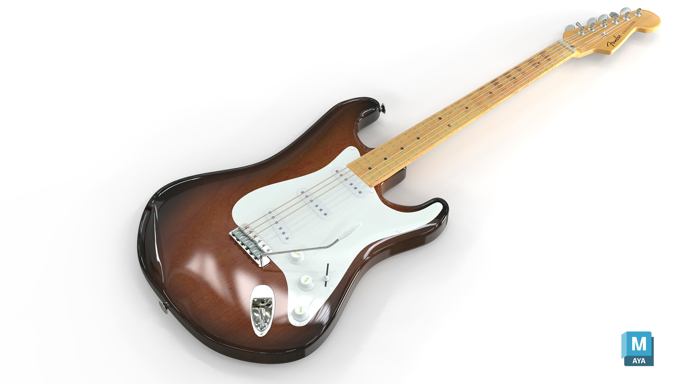 Fender Stratocaster in three tone Sunburst body color scheme 3D model_5