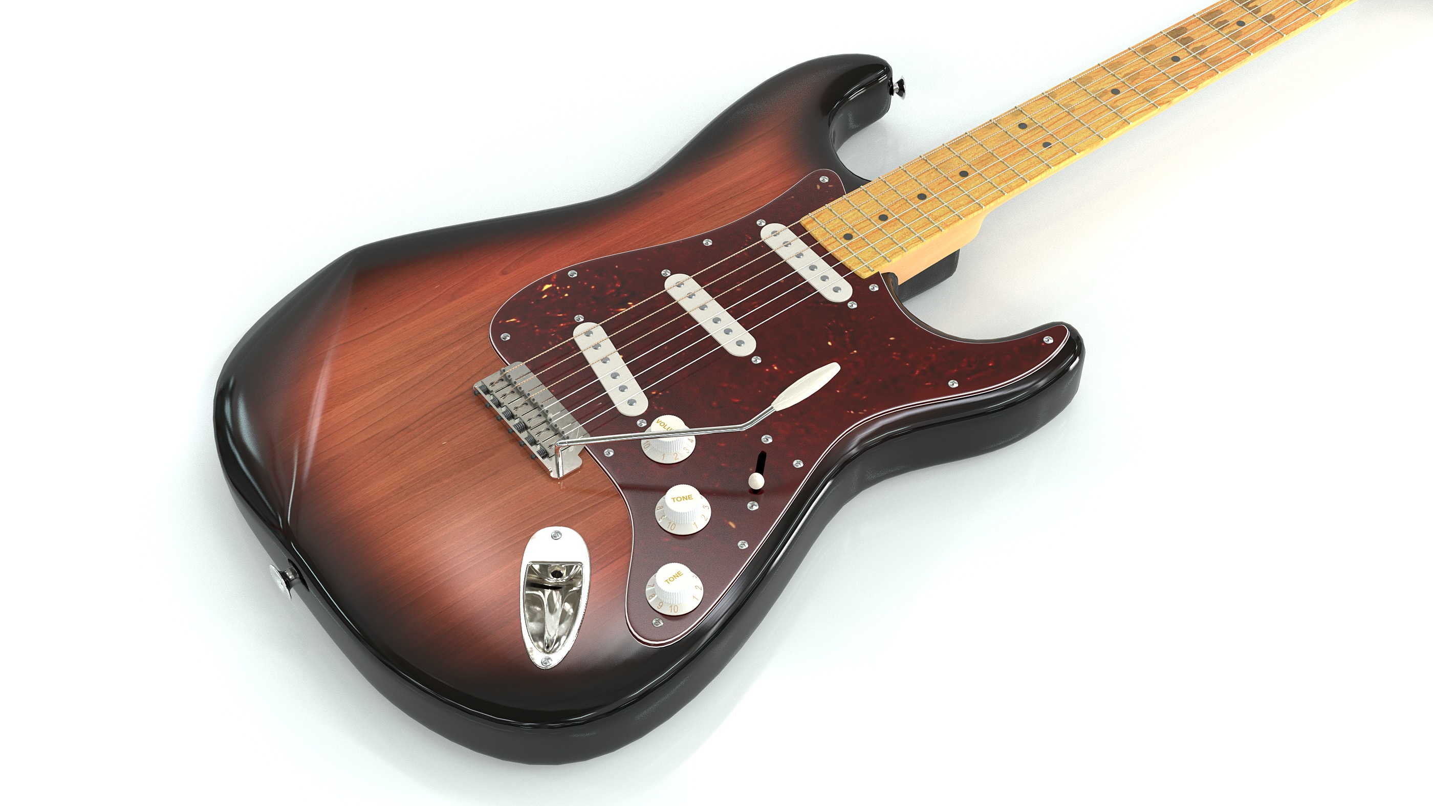 Fender Stratocaster in three tone Sunburst body color scheme 3D model_3