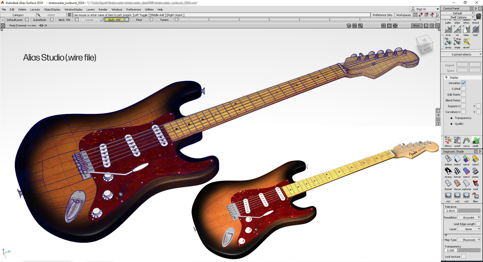 Fender Stratocaster in three tone Sunburst body color scheme 3D model_11