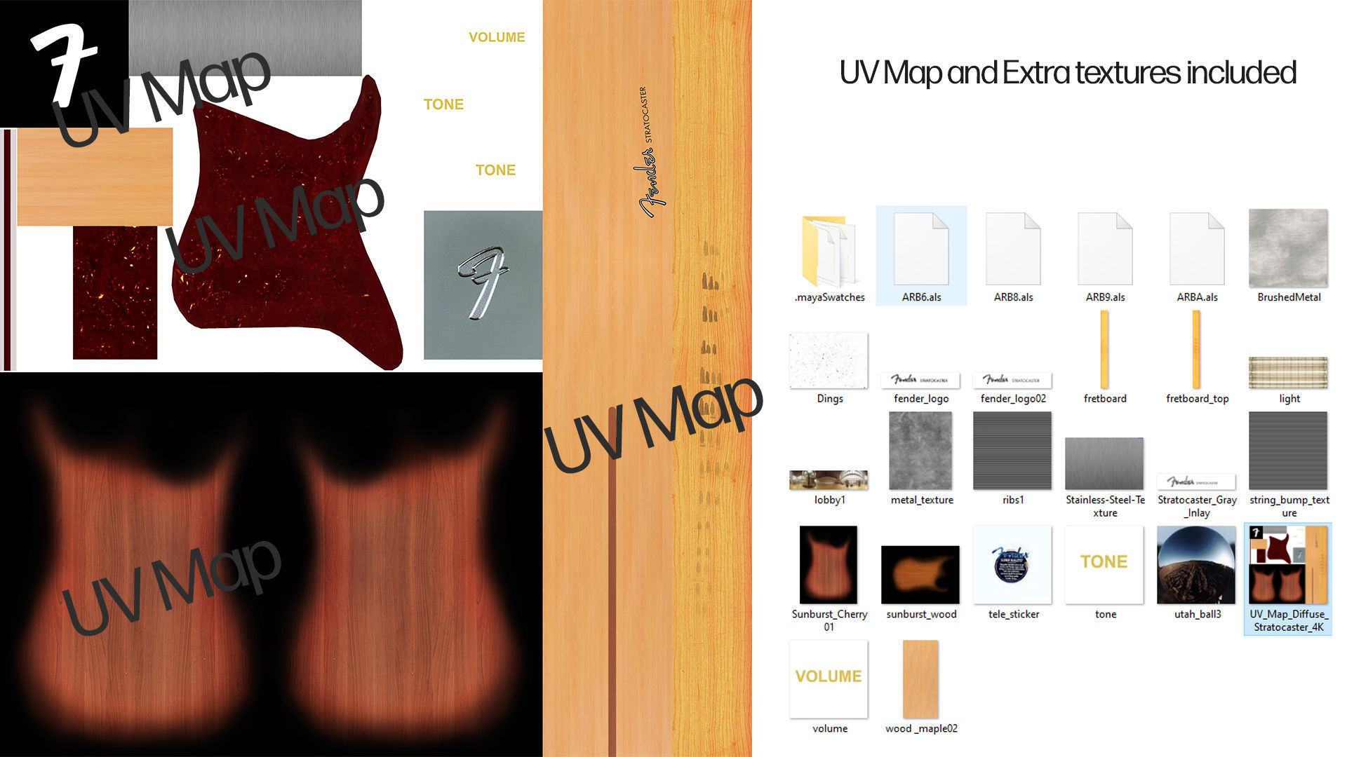 Fender Stratocaster in three tone Sunburst body color scheme 3D model_10