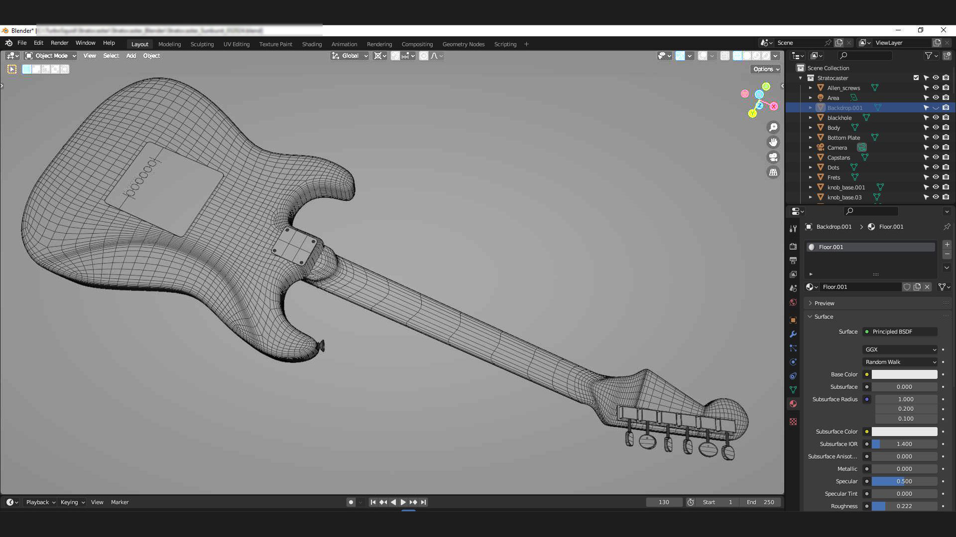 Fender Stratocaster in three tone Sunburst body color scheme 3D model_8