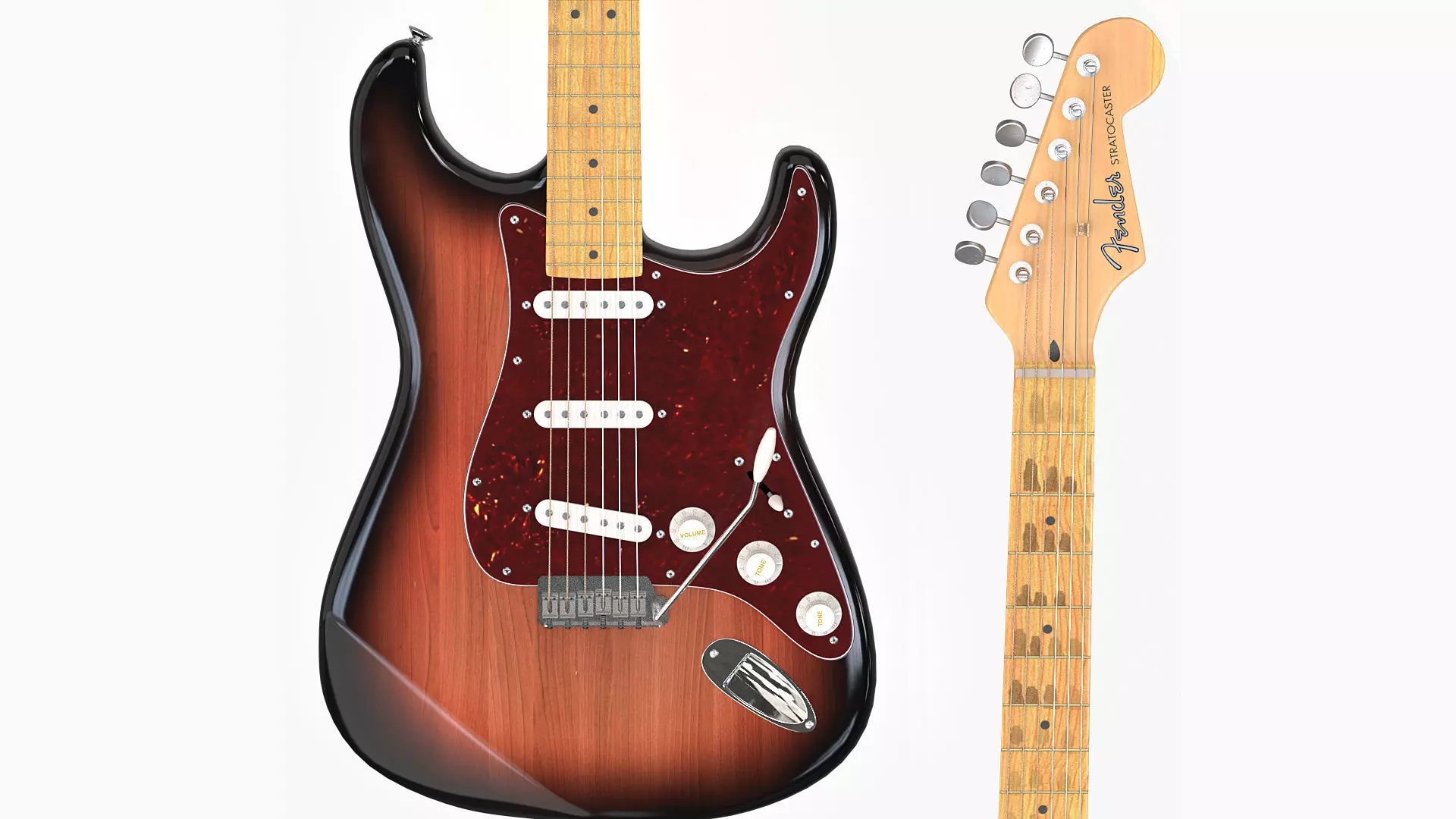 Fender Stratocaster in three tone Sunburst body color scheme 3D model_0