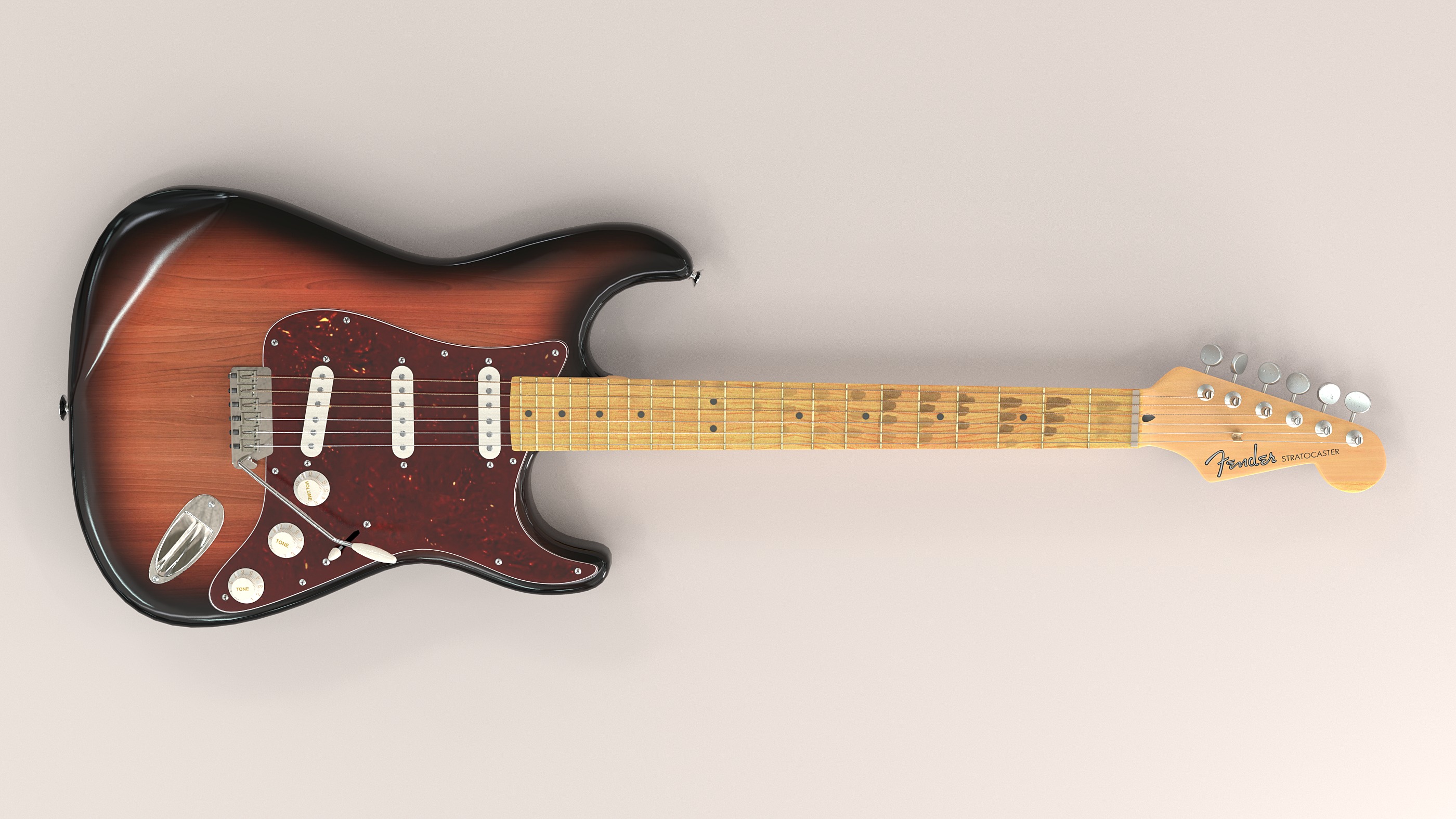 Fender Stratocaster in three tone Sunburst body color scheme 3D model_2