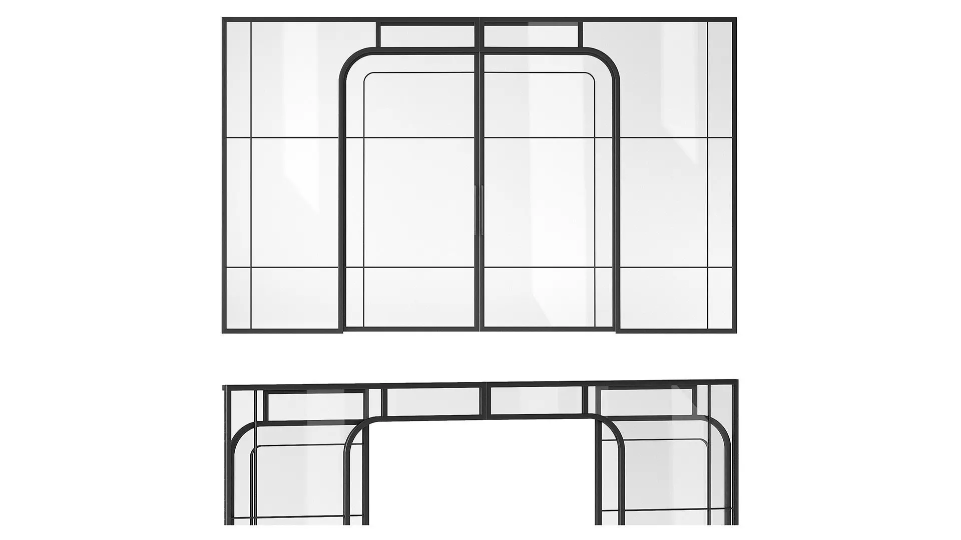Sliding partition made of metal and glass 3D model_0