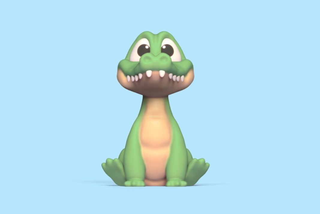 Cartoon Sitting Alligator 3D print model_1