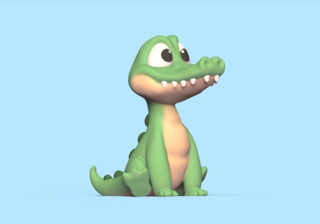 Cartoon Sitting Alligator 3D print model_2