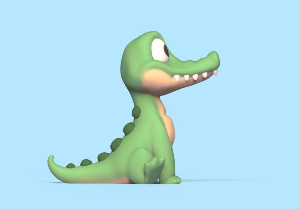 Cartoon Sitting Alligator 3D print model_3