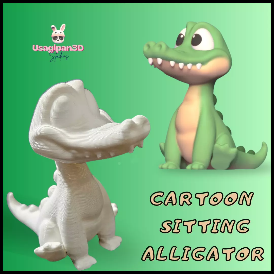 Cartoon Sitting Alligator 3D print model_0