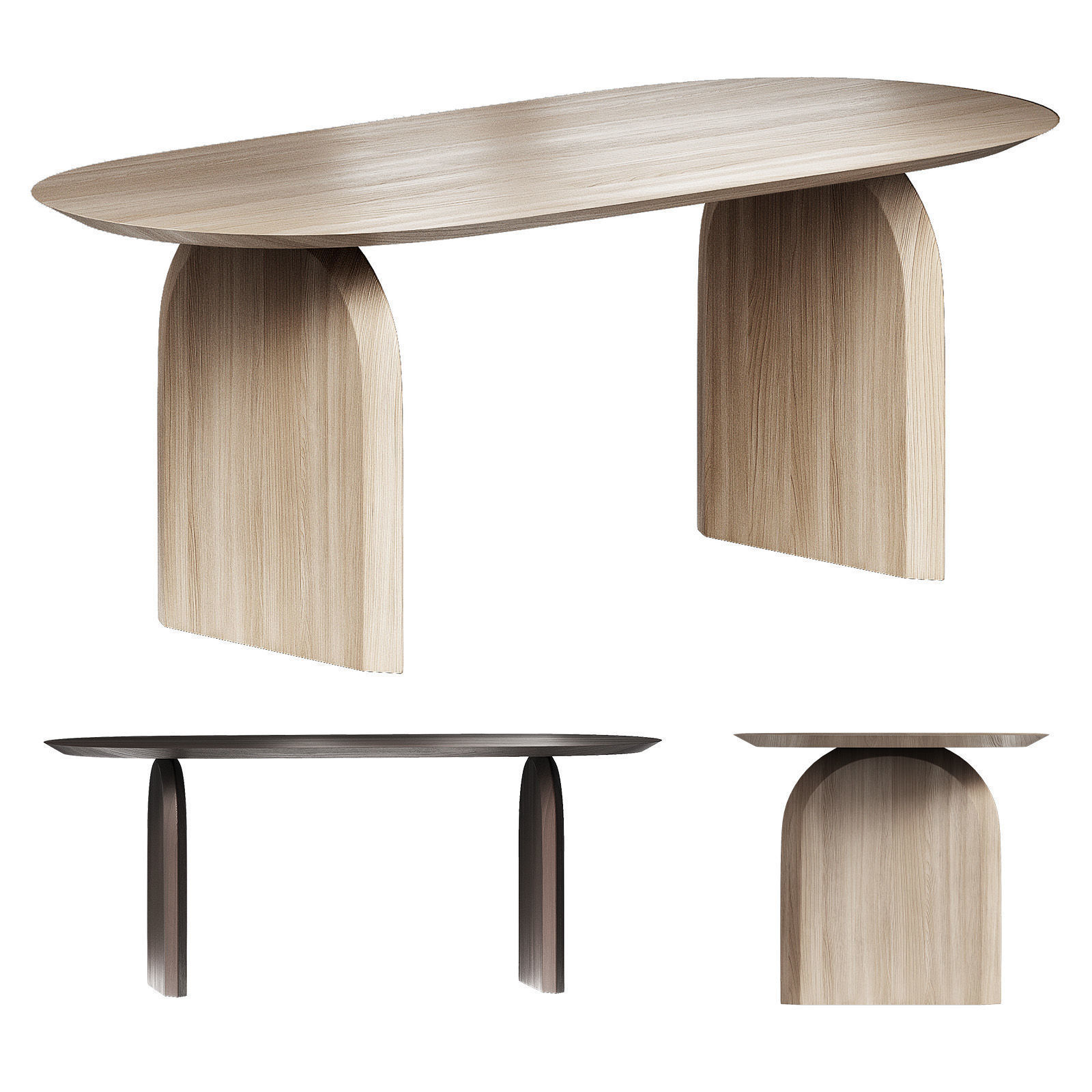 Scandinavian Solid Wood Table Modern semicircular arched design 3D model_5