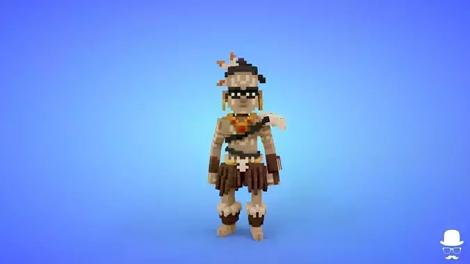 Voxel Tribal Warrior Character - 3D Low Poly Game Asset