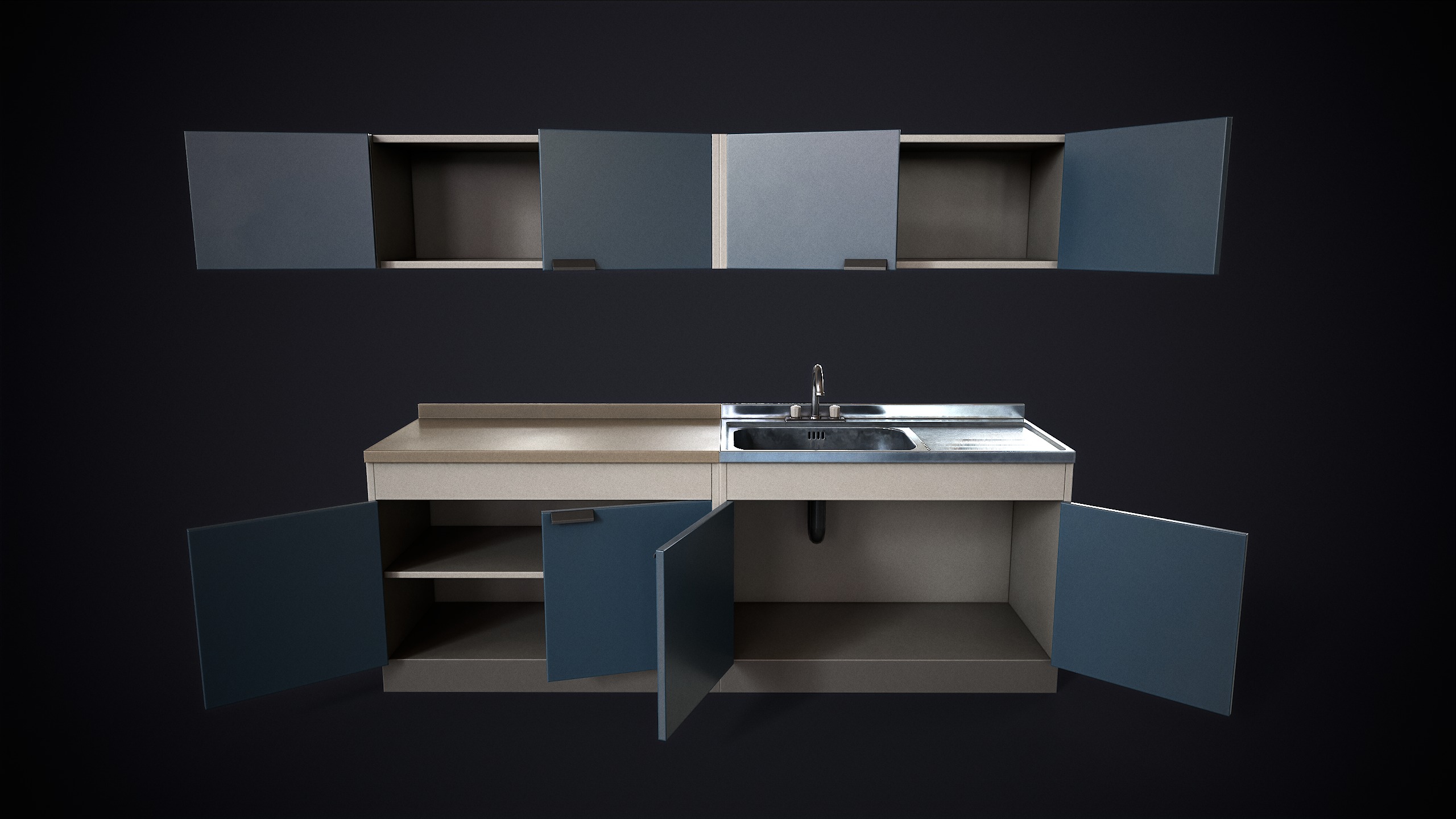 Simple kitchen set Low-poly 3D model_1