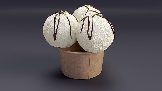 Ice Cream Vanilla Balls with Nuts in Cardboard Cup 3D model 3