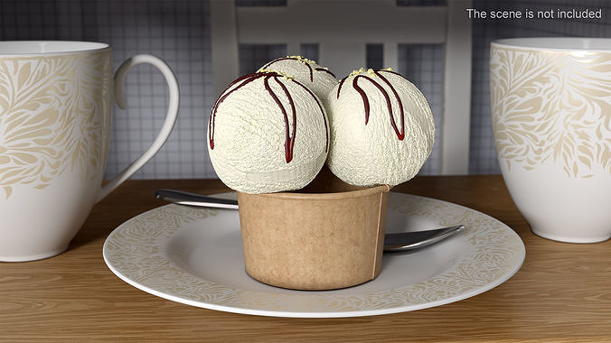 Ice Cream Vanilla Balls with Nuts in Cardboard Cup 3D model