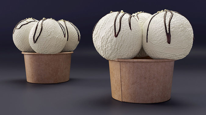 Ice Cream Vanilla Balls with Nuts in Cardboard Cup 3D model 2