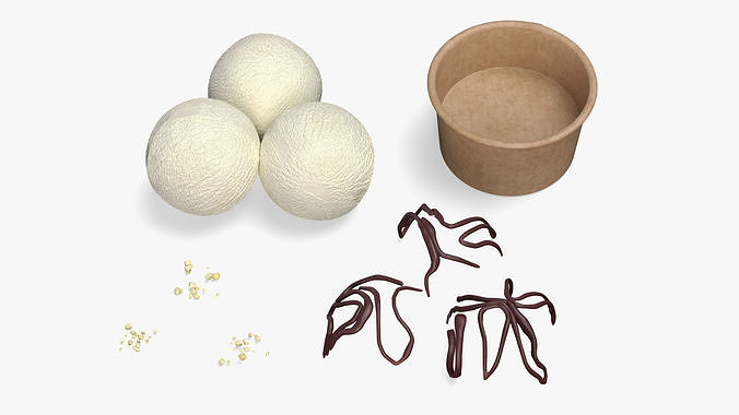 Ice Cream Vanilla Balls with Nuts in Cardboard Cup 3D model 4