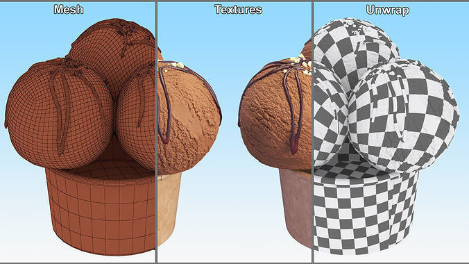 Ice Cream Chocolate Balls with Nuts in Cardboard Cup 3D model 7