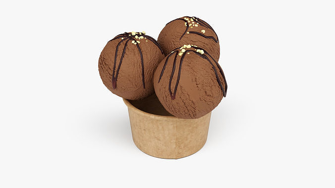 Ice Cream Chocolate Balls with Nuts in Cardboard Cup 3D model 4