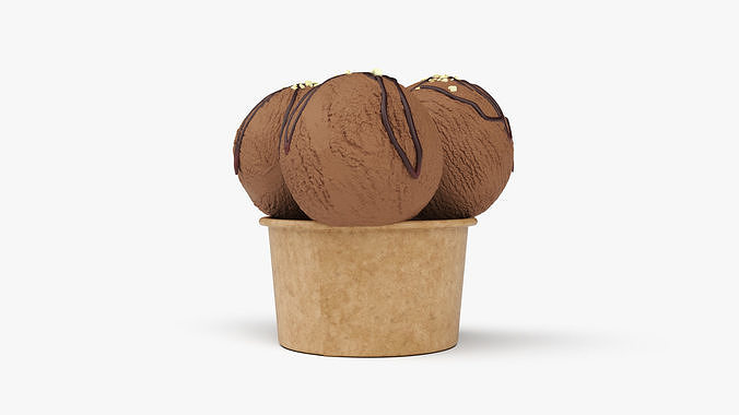 Ice Cream Chocolate Balls with Nuts in Cardboard Cup 3D model 6