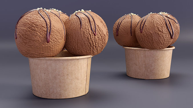 Ice Cream Chocolate Balls with Nuts in Cardboard Cup 3D model 2