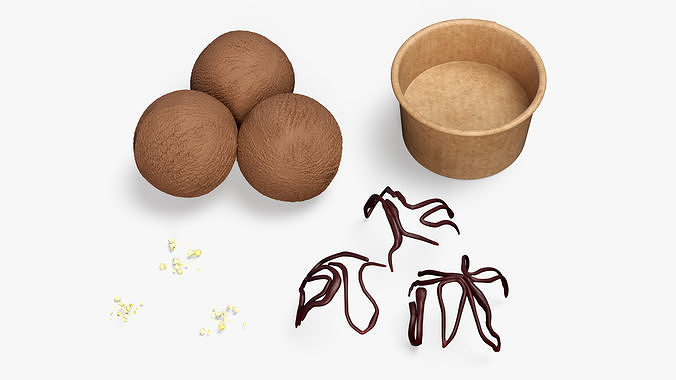 Ice Cream Chocolate Balls with Nuts in Cardboard Cup 3D model 5